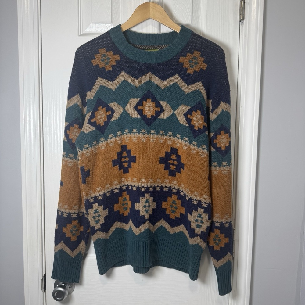 O'Hanlon Mills 90's Knit Sweater Men's‎ Size M Aztec Style 3D Cosby Green